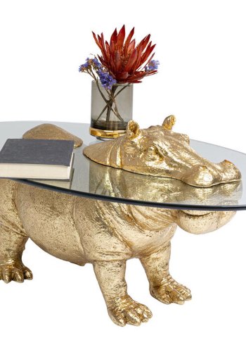 KARE DESIGN Hippo salongbord, ovalt - klart glass og gull polyresin (80x49)