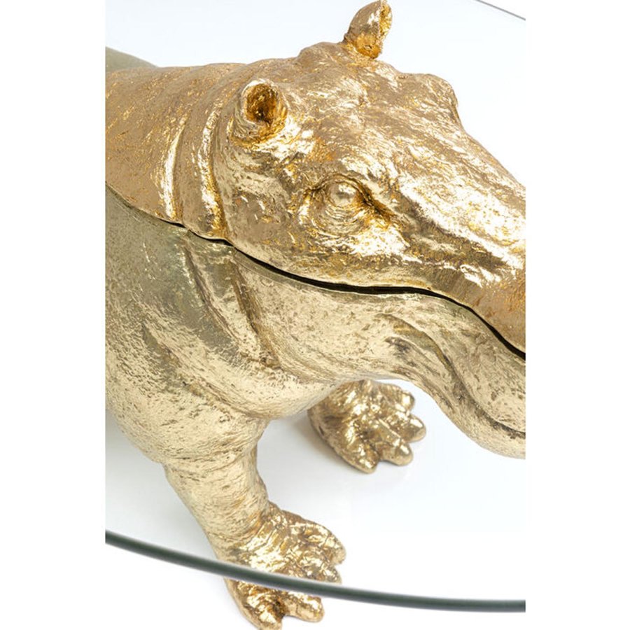 KARE DESIGN Hippo salongbord, ovalt - klart glass og gull polyresin (80x49)