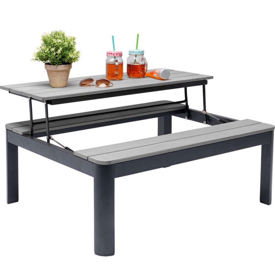 KARE DESIGN Holiday Black multifunktionelt havebord/bord med bnk - polywood og aluminium (90x71)