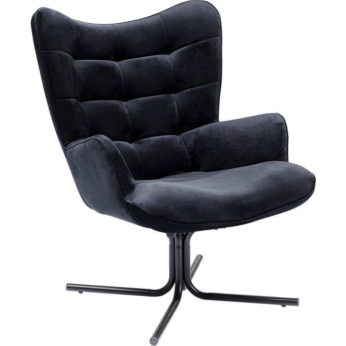 KARE DESIGN Oscar Velvet Black drejestol, m. armln - sort fljl polyester og stl