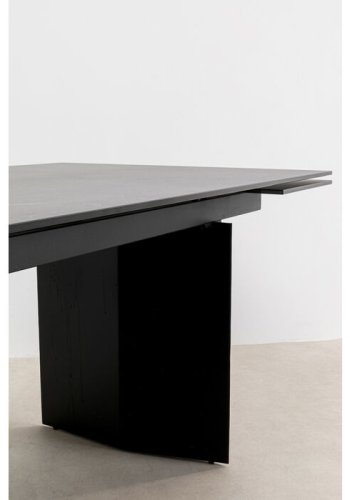 KARE DESIGN Novel spisebord, inkl. 2 tillgsplader - sort keramik stentj og stl (180(40+40)x90)
