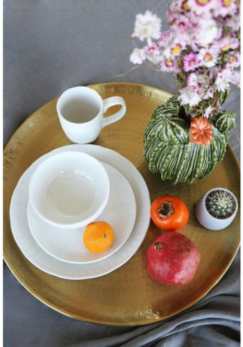 KARE DESIGN Karma middagstallerken, m. relieffmnster, rund - hvit keramikk (22)