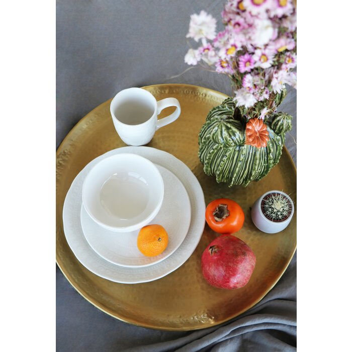 KARE DESIGN Karma middagstallerken, m. relieffmnster, rund - hvit keramikk (22)