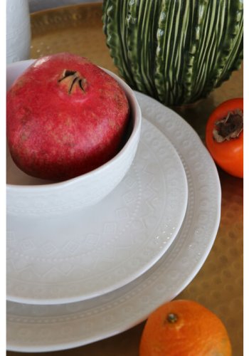 KARE DESIGN Karma middagstallerken, m. relieffmnster, rund - hvit keramikk (22)