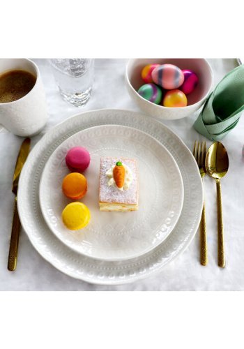 KARE DESIGN Karma middagstallerken, m. relieffmnster, rund - hvit keramikk (22)