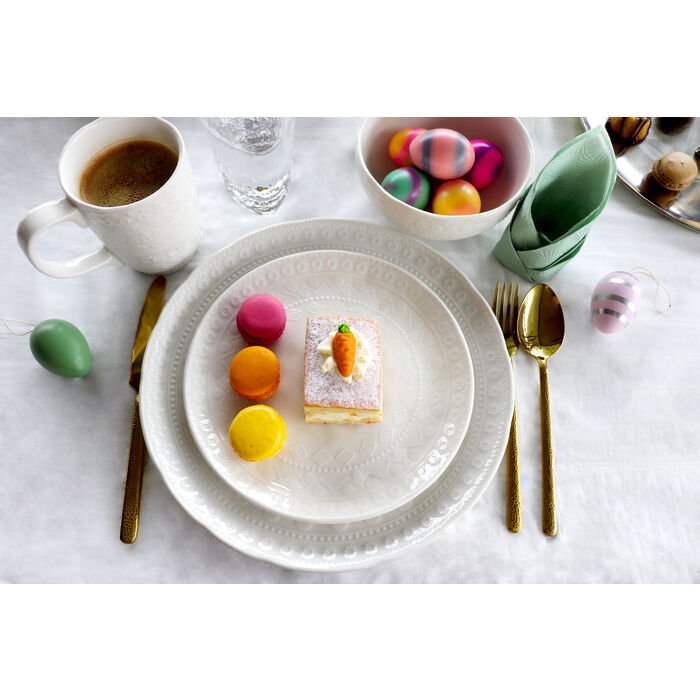 KARE DESIGN Karma middagstallerken, m. relieffmnster, rund - hvit keramikk (22)