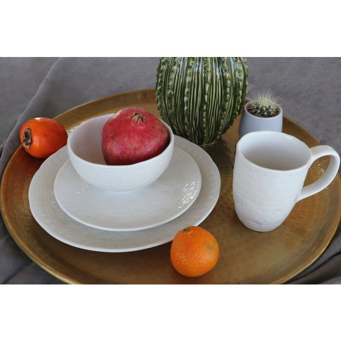 KARE DESIGN Karma krus, m. relieffmnster, rund - hvit keramikk (H:9)