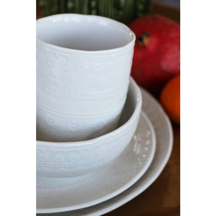 KARE DESIGN Karma krus, m. relieffmnster, rund - hvit keramikk (H:9)