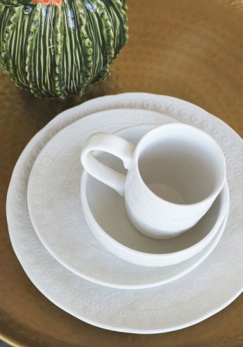 KARE DESIGN Karma krus, m. relieffmnster, rund - hvit keramikk (H:9)