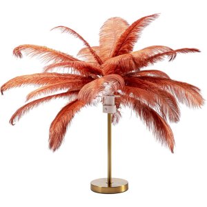 KARE DESIGN Feather Palm bordslampa - roströd strutsfjäder och mässingsstl
