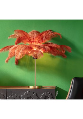 KARE DESIGN Feather Palm bordlampe - rustrd strudsefjer og messing stl