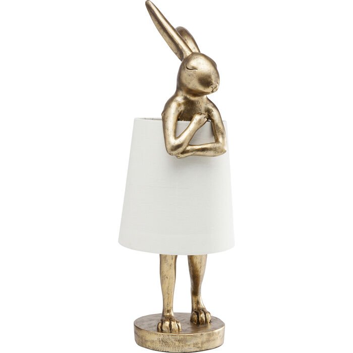 KARE DESIGN Animal Rabbit bordlampe, rund - hvid hr og guld polyresin/stl (H:68,2)