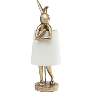 KARE DESIGN Animal Rabbit bordslampa, rund - vitt linne och guld polyresin/stl (H:68,2)
