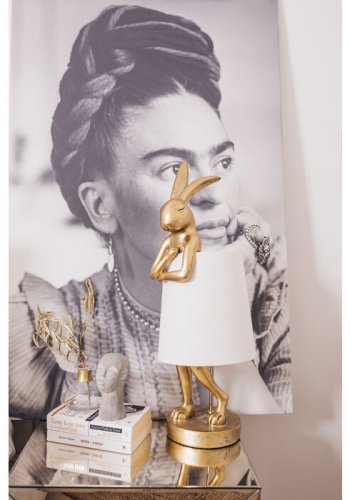 KARE DESIGN Animal Rabbit bordlampe, rund - hvid hr og guld polyresin/stl (H:68,2)