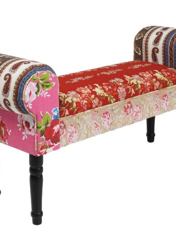 KARE DESIGN Wing Patchwork Rd benk, rektangulr - flerfarget bomull og bjrketre (100x30)