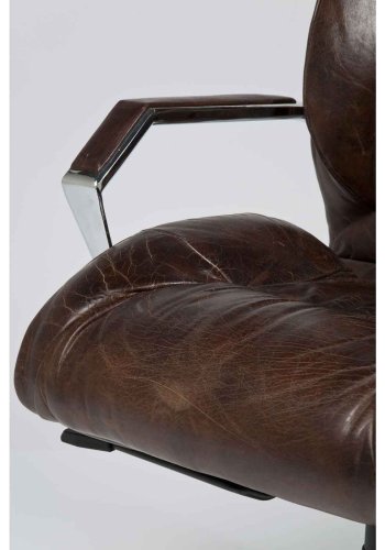 KARE DESIGN Cigar Lounge kontorstol - brunt koskind/aluminium, m. armln og hjul