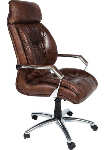 KARE DESIGN Cigar Lounge kontorstol - brunt koskind/aluminium, m. armln og hjul