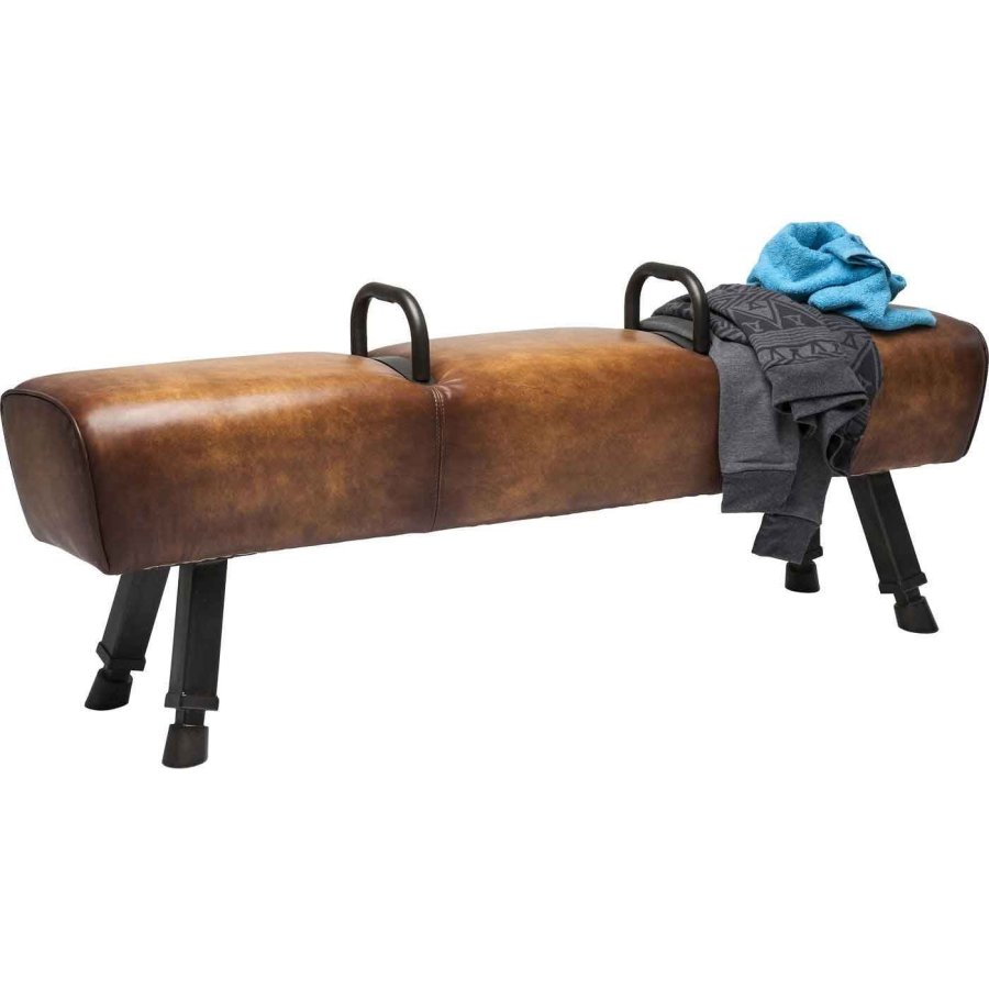 KARE DESIGN Gym Gabby Bank - braunes Kuhfell und Stahl (153cm)