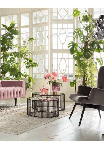 KARE DESIGN Wire Black sofabord - klart glas/sort stl, rundt (2/st)