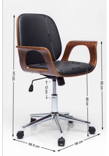 KARE DESIGN Patron Walnut kontorstol - sort polyester/valnddebrunt finér, m. armln og hjul