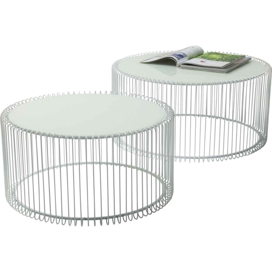 KARE DESIGN Wire White sofabord - hvidt glas/stl, rundt (2/st)