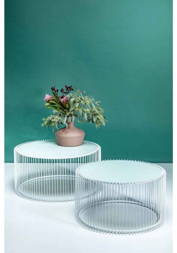 KARE DESIGN Wire White sofabord - hvidt glas/stl, rundt (2/st)