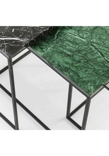 KARE DESIGN Marble East Coast Satztische – Grün/Schwarz/Weiß-Marmor und Stahl (3/Set) (Eingestellt)