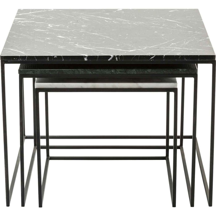 KARE DESIGN Marble East Coast Satztische – Grün/Schwarz/Weiß-Marmor und Stahl (3/Set) (Eingestellt)