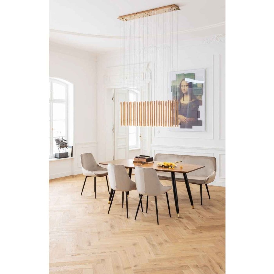 KARE DESIGN East Side spisebordsstol - skinnende sandfarvet stof og sort pulverlakeret stl