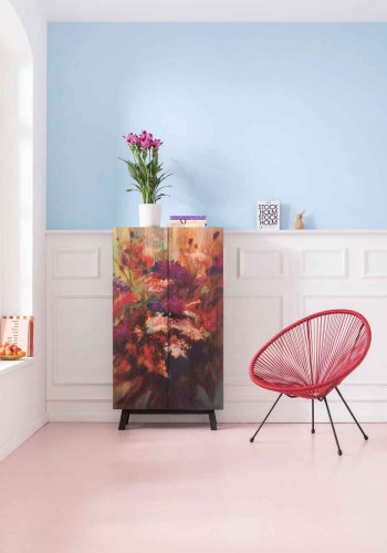 KARE DESIGN Fleur skab - mangotr m. multifarvet blomstermotiv, m. 2 lger og 5 hylder