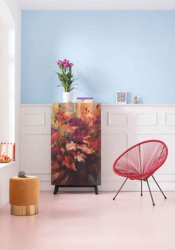 KARE DESIGN Fleur skab - mangotr m. multifarvet blomstermotiv, m. 2 lger og 5 hylder