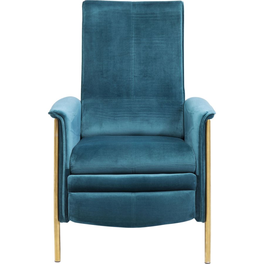 KARE DESIGN Lazy Velvet Blue recliner stol - blt stof/messing stl, m. armln