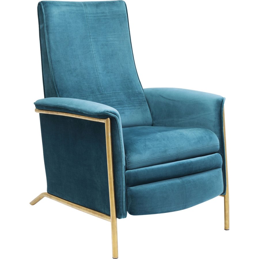 KARE DESIGN Lazy Velvet Blue recliner stol - blt stof/messing stl, m. armln