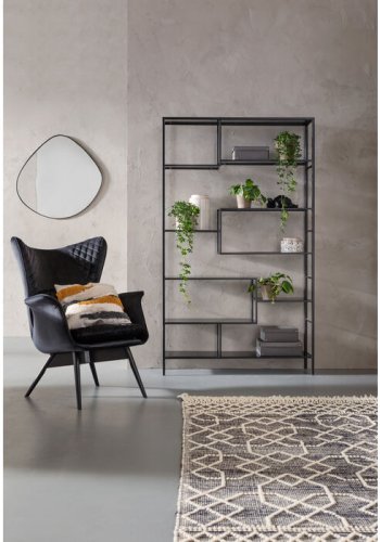 KARE DESIGN Takbokhylle, rektangulr - antrasittglass og sort stl (H:195)