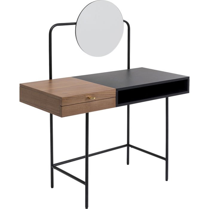 KARE DESIGN Vanity makeup bord, m. 2 rum - spejlglas, valnd krydsfiner og stl