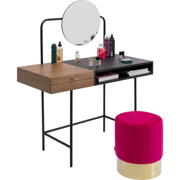 KARE DESIGN Vanity makeup bord, m. 2 rum - spejlglas, valnd krydsfiner og stl