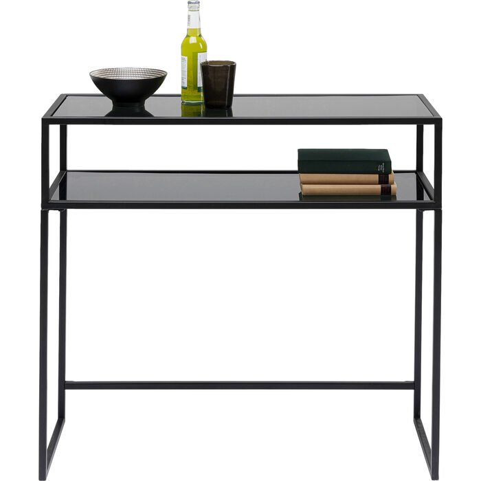 KARE DESIGN Loft konsollbord, m. 1 hylle - glass og sort stl (85x30)