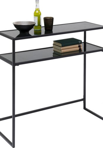 KARE DESIGN Loft konsollbord, m. 1 hylle - glass og sort stl (85x30)