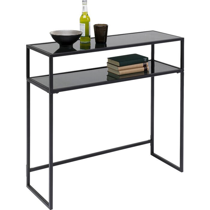 KARE DESIGN Loft konsollbord, m. 1 hylle - glass og sort stl (85x30)