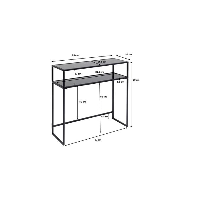 KARE DESIGN Loft konsollbord, m. 1 hylle - glass og sort stl (85x30)