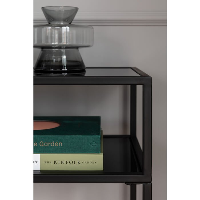 KARE DESIGN Loft konsollbord, m. 1 hylle - glass og sort stl (85x30)