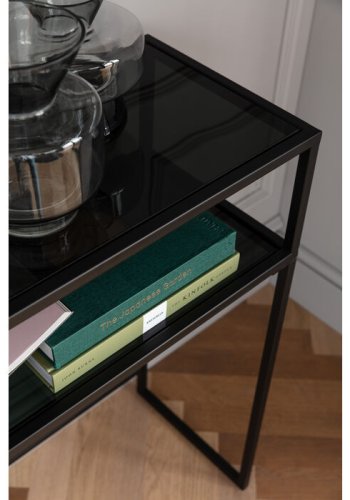 KARE DESIGN Loft konsollbord, m. 1 hylle - glass og sort stl (85x30)