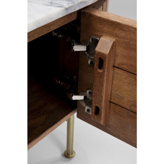 KARE DESIGN Grace TV-bord, m. 2 lger og 1 skuffe - marmor, natur mangotr og stl (145x42)