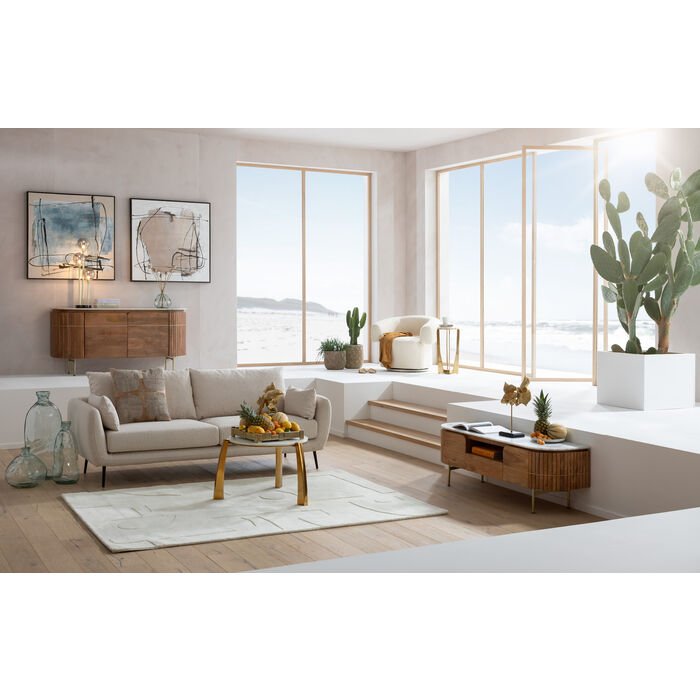 KARE DESIGN Grace TV-bord, m. 2 lger og 1 skuffe - marmor, natur mangotr og stl (145x42)