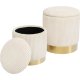 KARE DESIGN Plush skammel, m. opbevaringsplads, rund - creme fljl og guld stl (st af 2)
