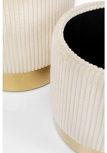 KARE DESIGN Plush skammel, m. opbevaringsplads, rund - creme fljl og guld stl (st af 2)