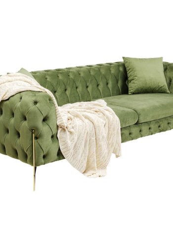 KARE DESIGN Bellissima 3 pers. sofa, Chesterfield, m. 2 puder - grn fljl og messing stl