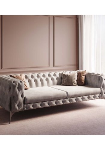 KARE DESIGN Bellissima 3 pers. sofa, Chesterfield, m. 2 puder - beige fljl og stl