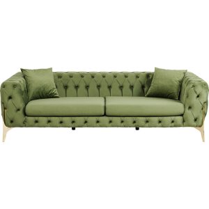 KARE DESIGN Bellissima 3 pers. sofa, Chesterfield, m. 2 puder - grn fljl og messing stl
