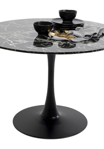KARE DESIGN Schickeria spisebord, rundt - laminat i svart marmorlook og svart stl (110)